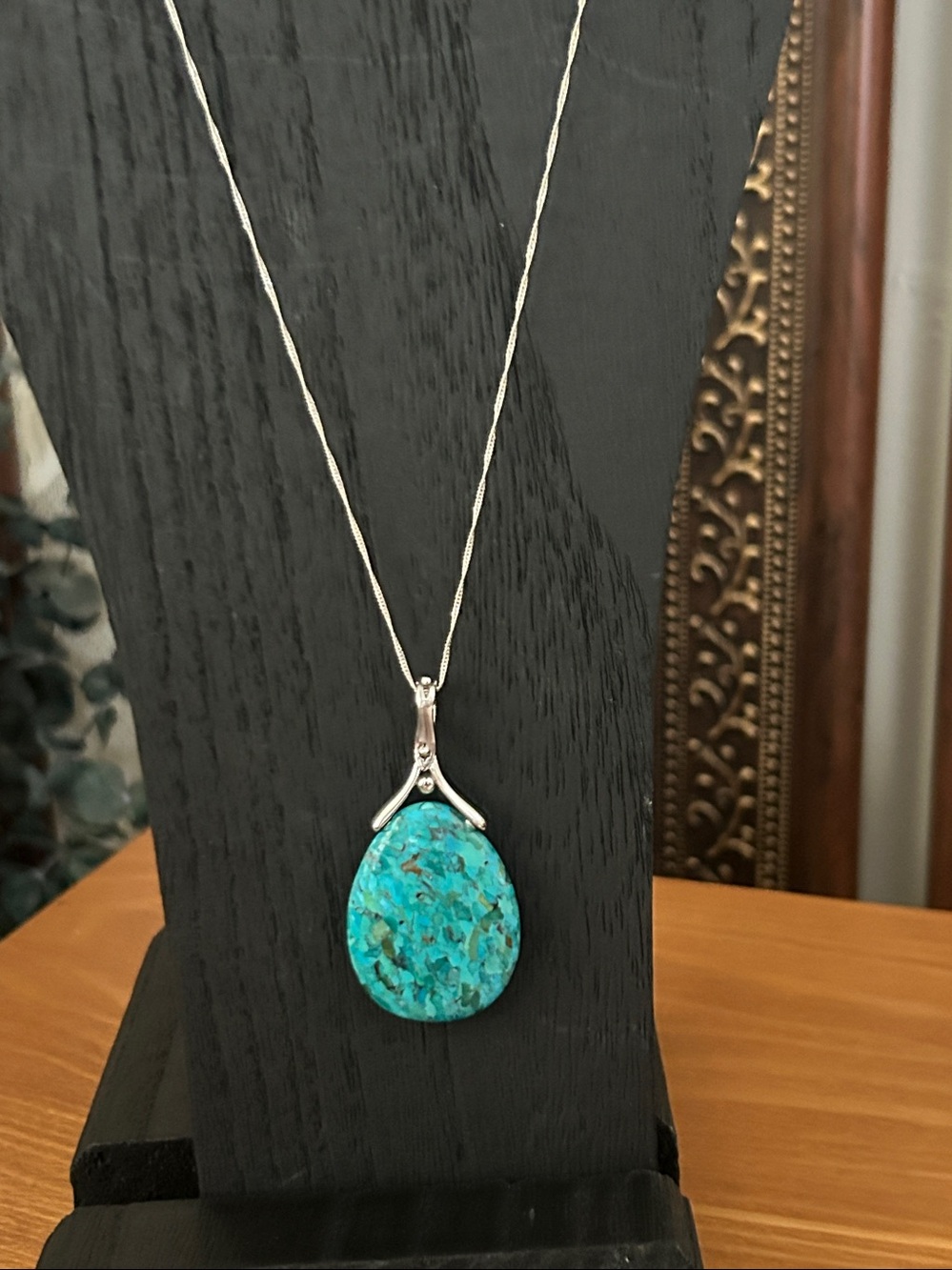 JTV Blue Turquoise  Enhancer pendant Necklace Sterling Chain & Rhodium Finish
